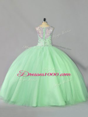 Fashion Scoop Sleeveless Lace Up Sweet 16 Dresses Apple Green Tulle