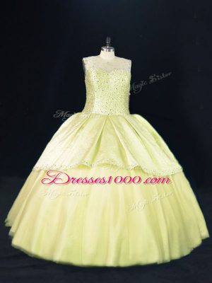 Sexy Ball Gowns Sweet 16 Quinceanera Dress Yellow Green Scoop Tulle Sleeveless Lace Up