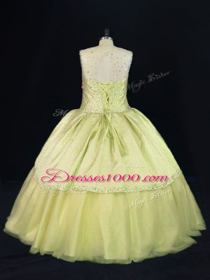 Sexy Ball Gowns Sweet 16 Quinceanera Dress Yellow Green Scoop Tulle Sleeveless Lace Up