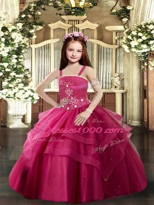 Red Straps Neckline Beading Winning Pageant Gowns Sleeveless Lace Up