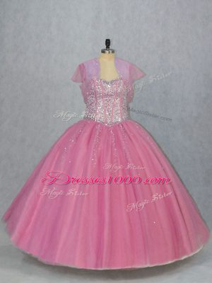 Deluxe Pink Sleeveless Beading Floor Length Quinceanera Dresses
