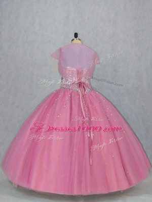 Deluxe Pink Sleeveless Beading Floor Length Quinceanera Dresses