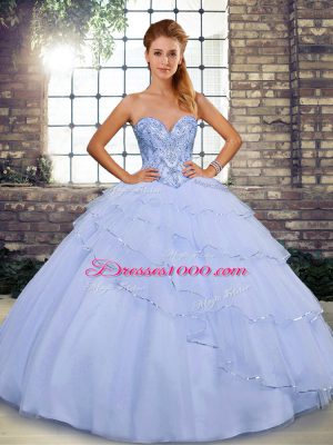 Sleeveless Brush Train Beading and Ruffled Layers Lace Up Quinceanera Dresses