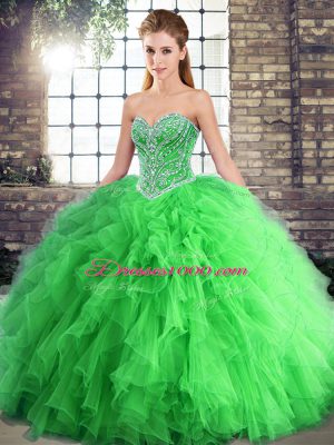 Wonderful Green Ball Gowns Sweetheart Sleeveless Tulle Floor Length Lace Up Beading and Ruffles Quinceanera Dresses