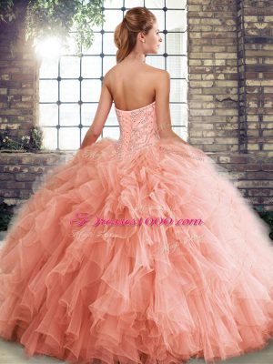 Wonderful Green Ball Gowns Sweetheart Sleeveless Tulle Floor Length Lace Up Beading and Ruffles Quinceanera Dresses