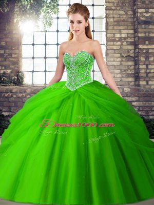 New Style Green Sleeveless Tulle Brush Train Lace Up 15th Birthday Dress for Military Ball and Sweet 16 and Quinceanera