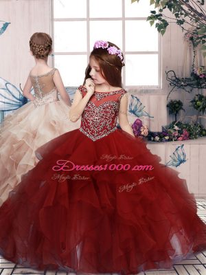 Floor Length Burgundy Sweet 16 Dresses Organza Sleeveless Beading and Ruffles