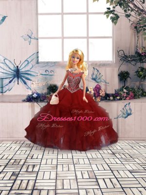 Floor Length Burgundy Sweet 16 Dresses Organza Sleeveless Beading and Ruffles