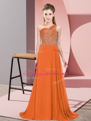 New Style Orange Empire Beading Prom Party Dress Side Zipper Chiffon Sleeveless Floor Length