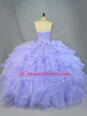 Perfect Floor Length Lavender 15 Quinceanera Dress Organza Sleeveless Beading and Ruffles