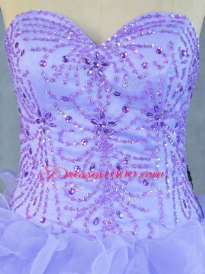 Perfect Floor Length Lavender 15 Quinceanera Dress Organza Sleeveless Beading and Ruffles