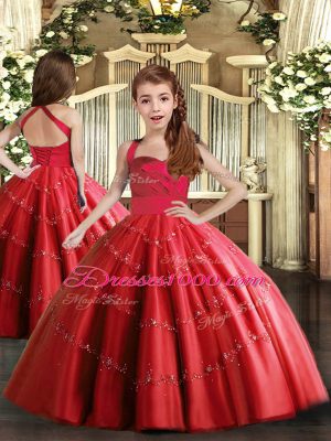 Latest Red Sleeveless Tulle Lace Up Pageant Gowns For Girls for Party and Wedding Party