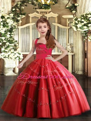 Latest Red Sleeveless Tulle Lace Up Pageant Gowns For Girls for Party and Wedding Party