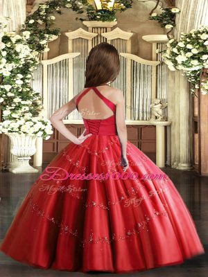 Latest Red Sleeveless Tulle Lace Up Pageant Gowns For Girls for Party and Wedding Party