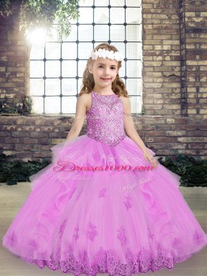 Lilac Little Girls Pageant Gowns Party and Wedding Party with Lace and Appliques Scoop Sleeveless Lace Up