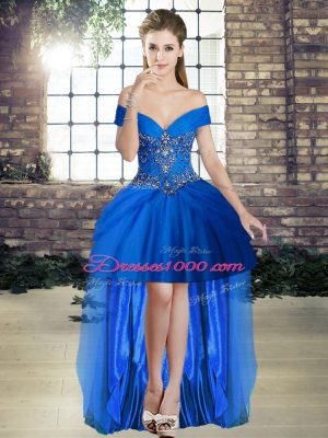 Tulle Sleeveless High Low and Beading