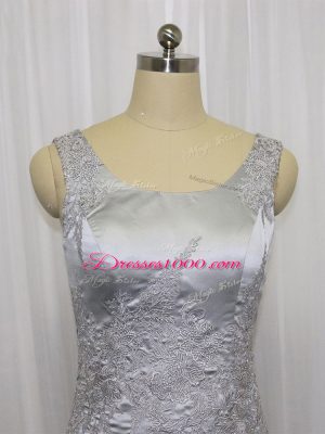 Super Lace and Appliques Prom Party Dress Grey Zipper Sleeveless Mini Length