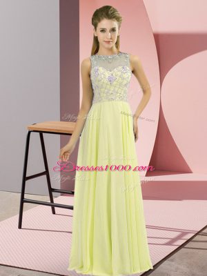 Great Beading Prom Gown Yellow Zipper Sleeveless Floor Length
