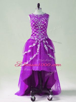 Purple Scoop Zipper Beading and Appliques Going Out Dresses Sleeveless