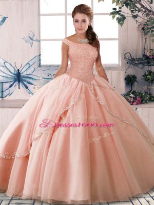 Tulle Sleeveless Quinceanera Dresses Brush Train and Beading