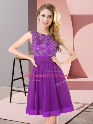 Affordable Mini Length Purple Bridesmaid Dress Scoop Sleeveless Backless