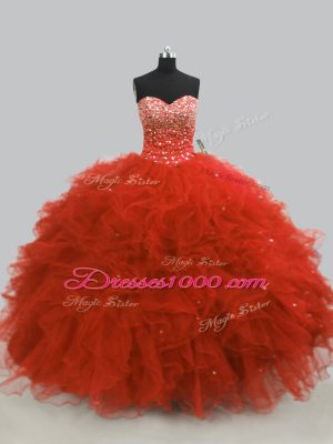 On Sale Sweetheart Sleeveless Lace Up 15th Birthday Dress Rust Red Tulle