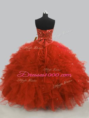On Sale Sweetheart Sleeveless Lace Up 15th Birthday Dress Rust Red Tulle