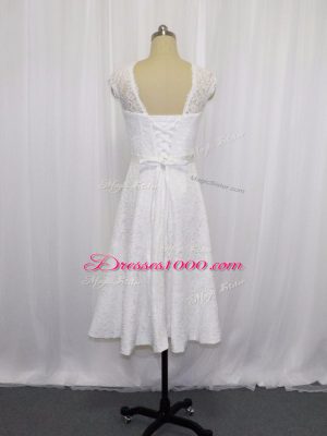 Wonderful Sleeveless Lace and Belt Lace Up Wedding Gowns