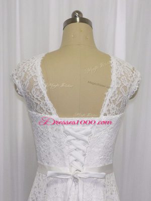 Wonderful Sleeveless Lace and Belt Lace Up Wedding Gowns