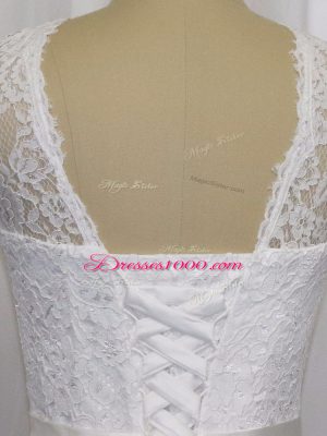 Wonderful Sleeveless Lace and Belt Lace Up Wedding Gowns