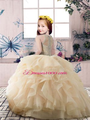 Ball Gowns Beading and Ruffles Kids Pageant Dress Zipper Tulle Sleeveless Floor Length