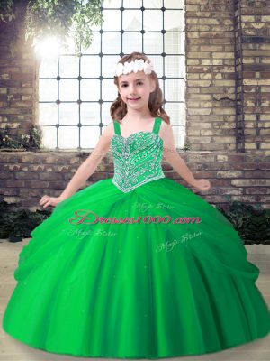Fancy Straps Sleeveless Tulle Pageant Dress for Womens Beading and Pick Ups Lace Up