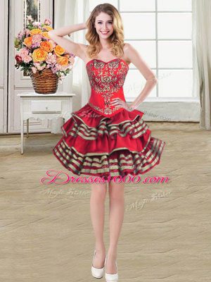 Best Selling Wine Red Sleeveless Taffeta Lace Up Homecoming Dress for Prom and Party
