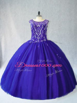 Sweet Floor Length Royal Blue Quinceanera Dress Scoop Sleeveless Lace Up