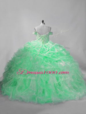 Nice Beading and Pick Ups Ball Gown Prom Dress Apple Green Lace Up Sleeveless