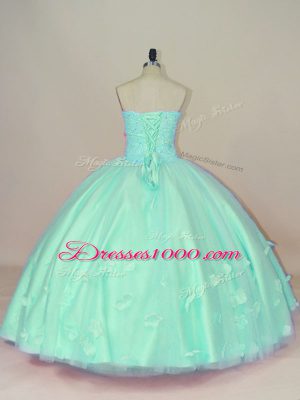 Sweetheart Sleeveless Quinceanera Dress Floor Length Hand Made Flower Apple Green Tulle