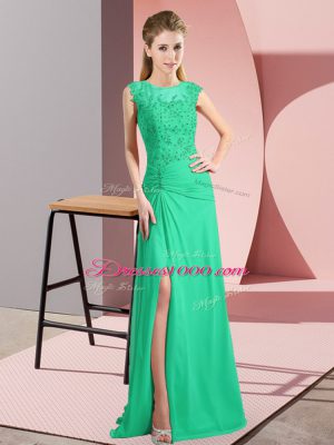 Chiffon Scoop Sleeveless Zipper Beading Prom Party Dress in Turquoise