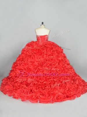 Sleeveless Brush Train Lace Up Beading and Ruffles Sweet 16 Dress