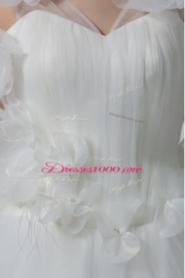 Dynamic Floor Length Lace Up Bridal Gown White for Wedding Party with Hand Made Flower