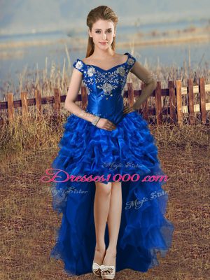 Admirable Off The Shoulder Sleeveless Lace Up Quinceanera Gown Royal Blue Satin and Organza