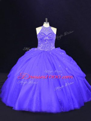 High End Purple Sleeveless Beading Floor Length Sweet 16 Quinceanera Dress