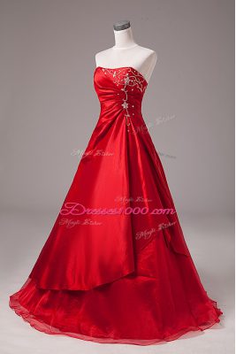 Beading and Embroidery Ball Gown Prom Dress Wine Red Lace Up Sleeveless Floor Length