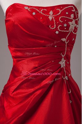 Beading and Embroidery Ball Gown Prom Dress Wine Red Lace Up Sleeveless Floor Length