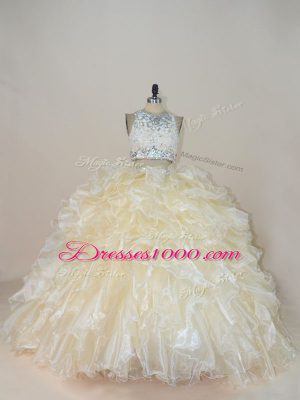 Champagne Sleeveless Beading and Lace Zipper Vestidos de Quinceanera