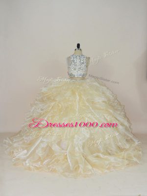 Champagne Sleeveless Beading and Lace Zipper Vestidos de Quinceanera