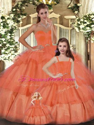 Unique Floor Length Orange Vestidos de Quinceanera Sweetheart Sleeveless Lace Up