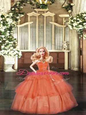 Unique Floor Length Orange Vestidos de Quinceanera Sweetheart Sleeveless Lace Up