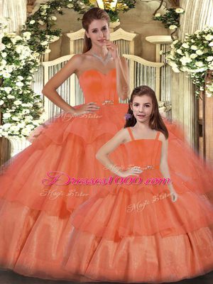 Unique Floor Length Orange Vestidos de Quinceanera Sweetheart Sleeveless Lace Up