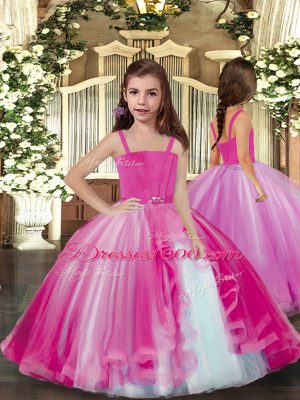 Affordable Hot Pink Sweetheart Lace Up Ruffles Quince Ball Gowns Sleeveless