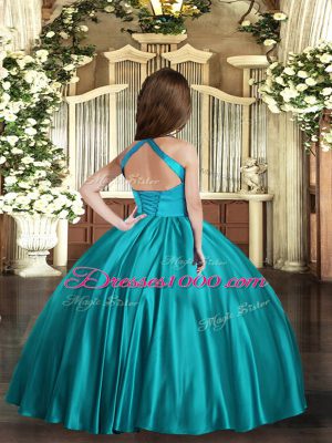 Straps Sleeveless Winning Pageant Gowns Floor Length Ruching Teal Satin